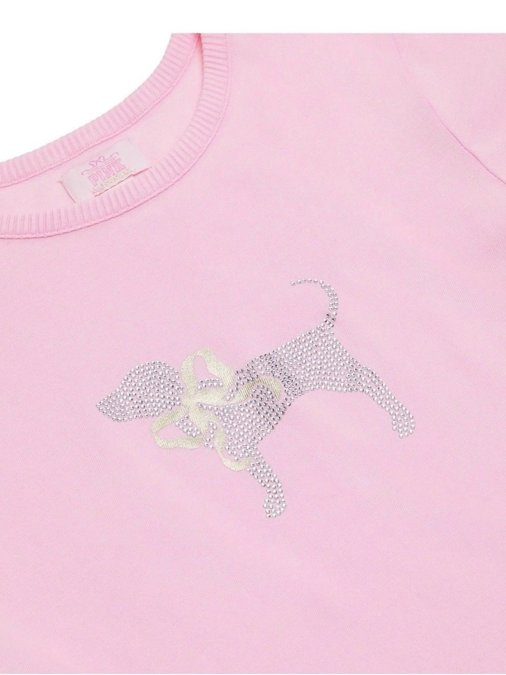 PINK Victoria's Secret Baby Pink Short Sleeve Tee with Rhinestone Dog